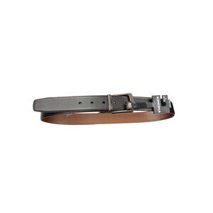 Sonoma Mens black leather silver buckle reversible dress belt 32/34 SKU 9917